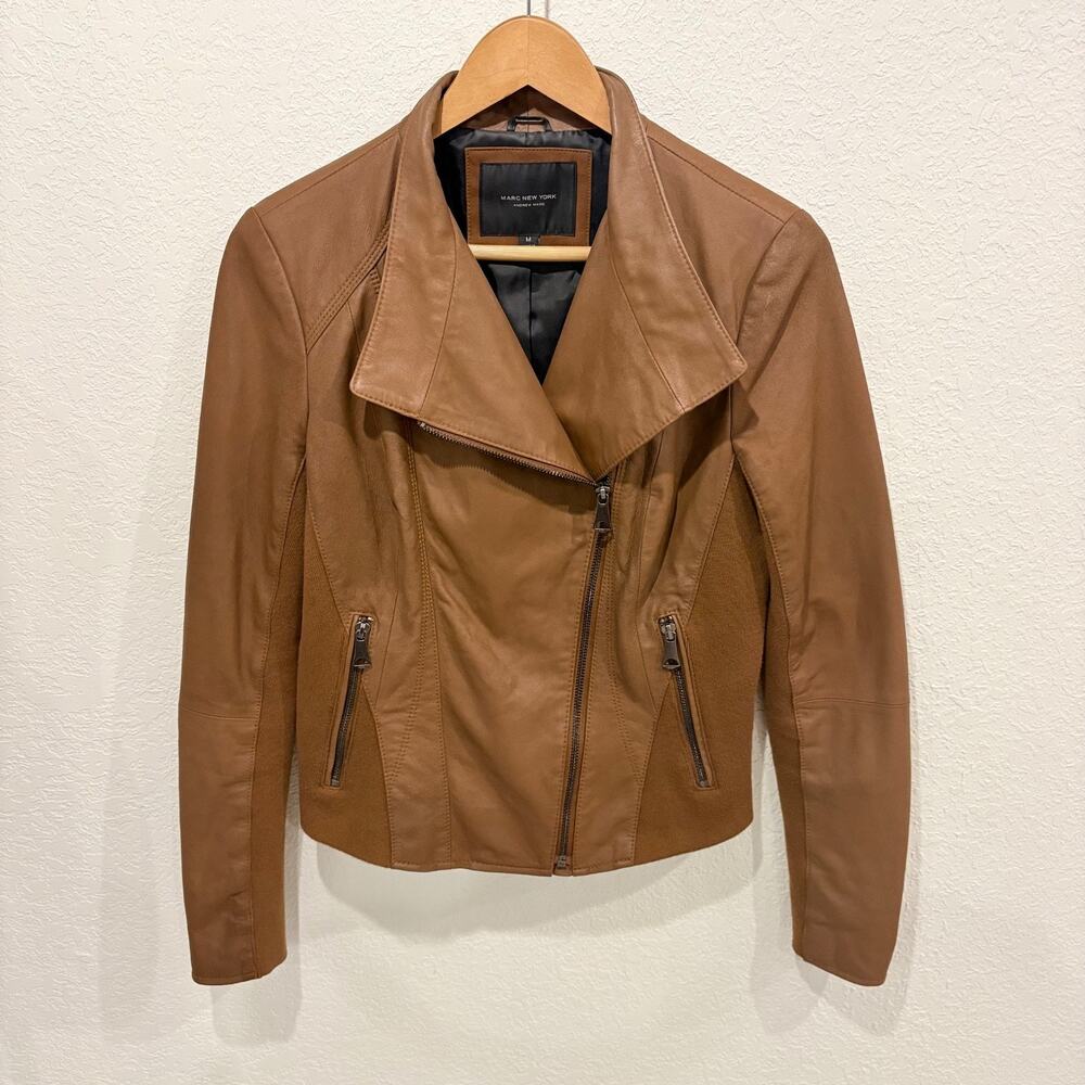 Marc NEw York LEather Moto Jacket Women's MEdium BRown